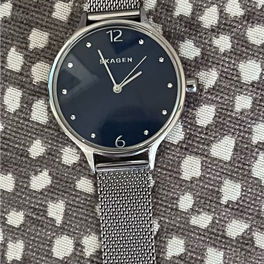 Skagen Silver and Blue Minimalist Watch